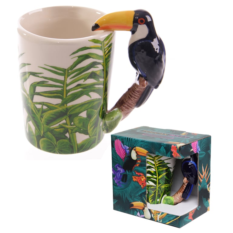 Ceramic Toucan Party Shaped Handle Mug - 400ml, Food Safe