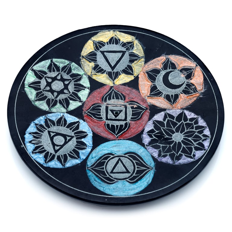 Soapstone Chakra Incense Burner Dish - Natural Stone Holder for Incense Sticks & Cones