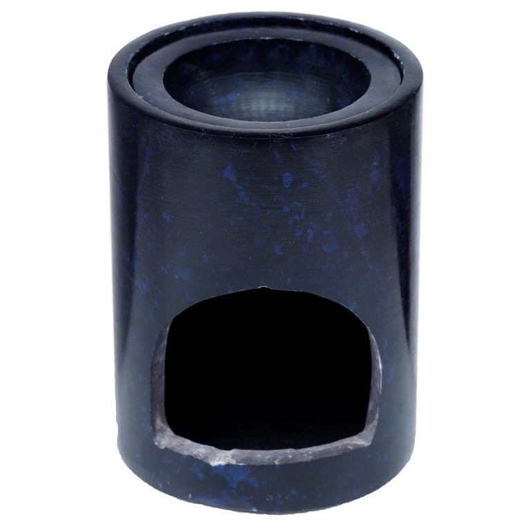 Dark Blue Soapstone Carved Chakra Oil Burner with Removable Dish