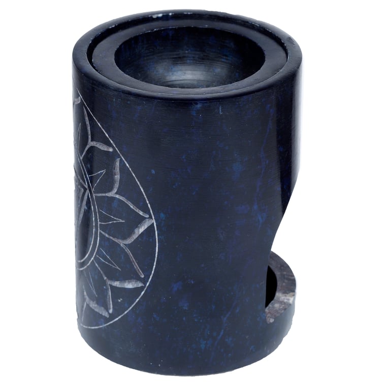 Dark Blue Soapstone Carved Chakra Oil Burner with Removable Dish