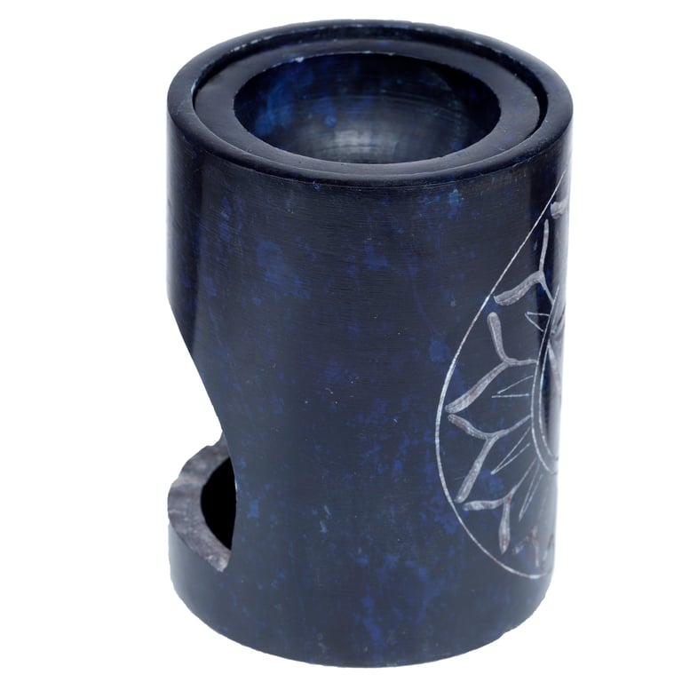 Dark Blue Soapstone Carved Chakra Oil Burner with Removable Dish