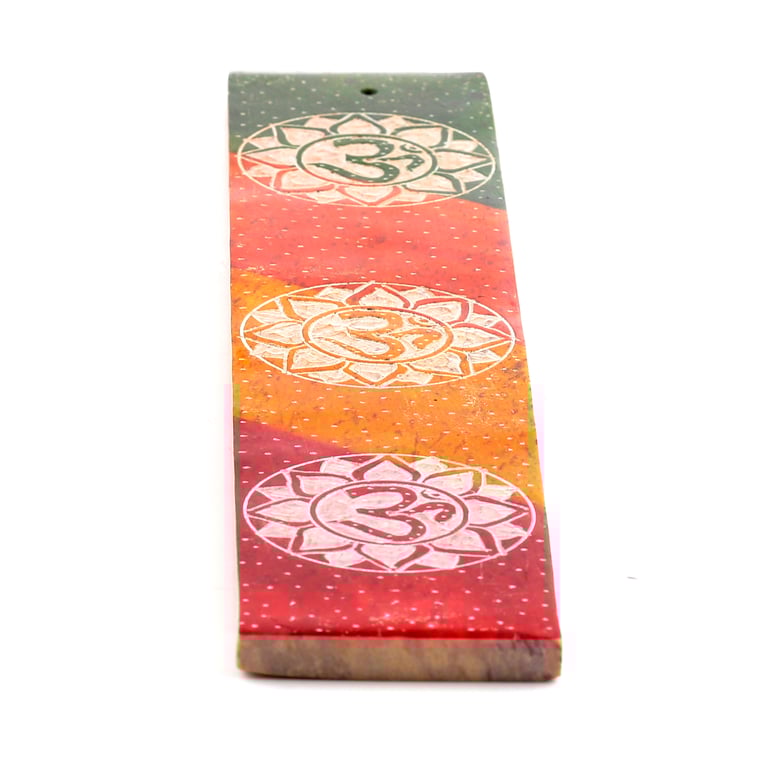 Carved Soapstone Ashcatcher Incense Burner - Om Stone Holder for Natural Incense Sticks and Ash Catcher