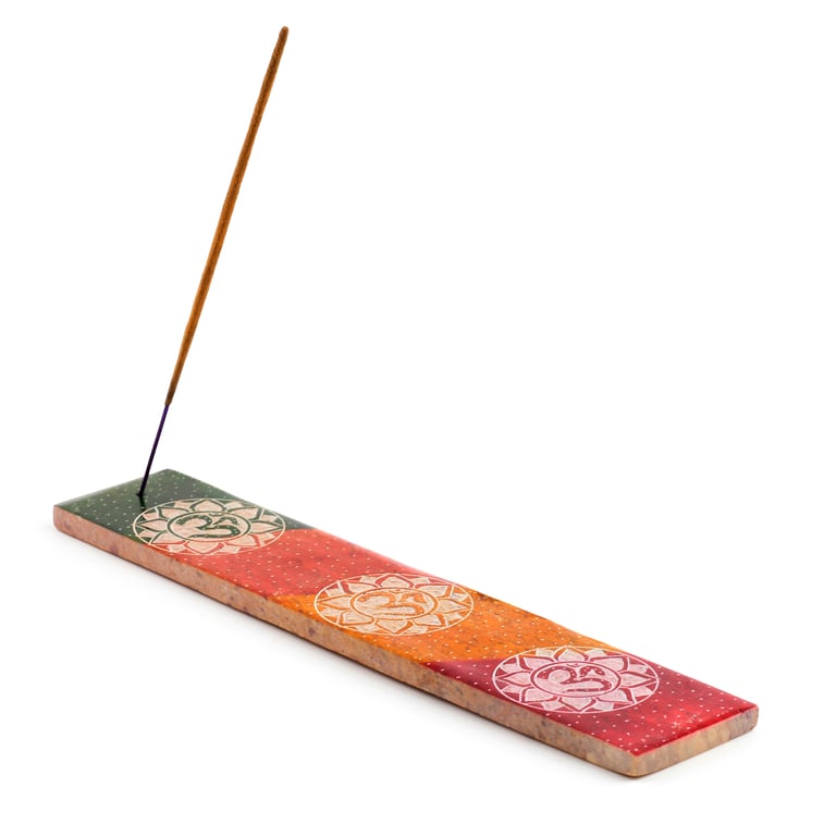 Carved Soapstone Ashcatcher Incense Burner - Om Stone Holder for Natural Incense Sticks and Ash Catcher