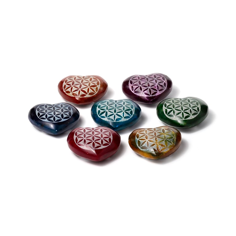 Carved Soapstone Heart Shaped Incense Ashcatcher - Chakra Flower of Life Burner