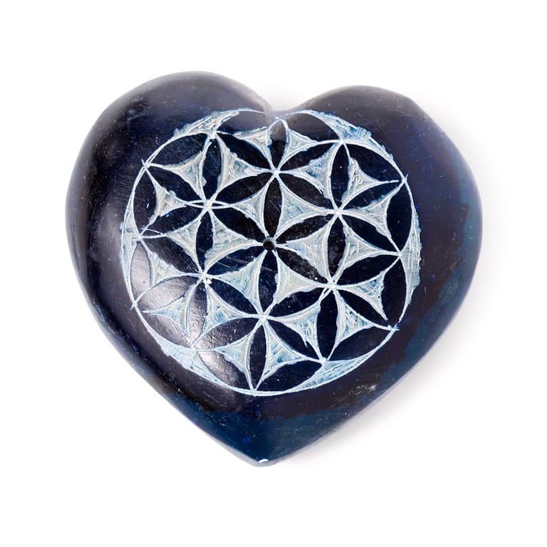 Carved Soapstone Heart Shaped Incense Ashcatcher - Chakra Flower of Life Burner
