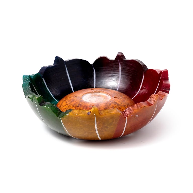 Lotus Shaped Soapstone Incense Burner Dish with Chakra Design