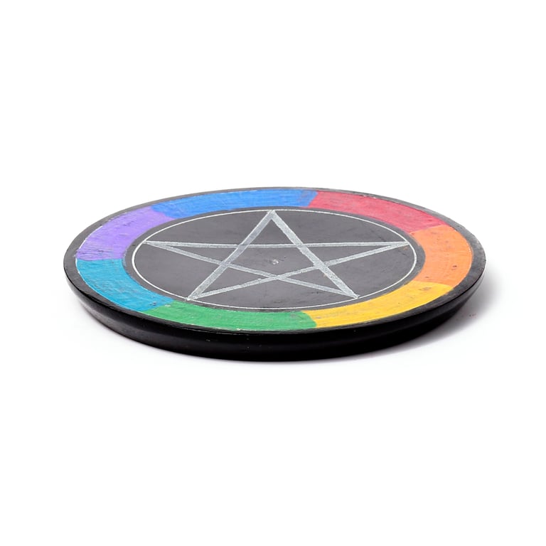 Soapstone Chakra Pentacle Incense Burner Dish for Sticks and Cones