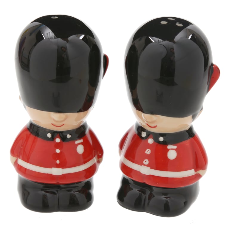 Ceramic Salt & Pepper Set - London Guardsman, Handcrafted Dolomite Material, Food Safe Shakers
