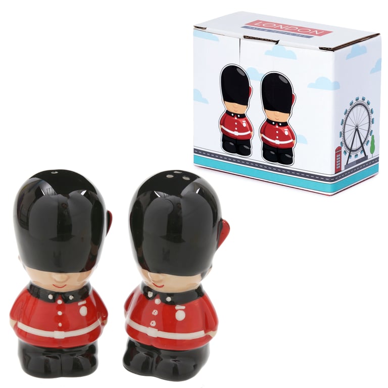 Ceramic Salt & Pepper Set - London Guardsman, Handcrafted Dolomite Material, Food Safe Shakers