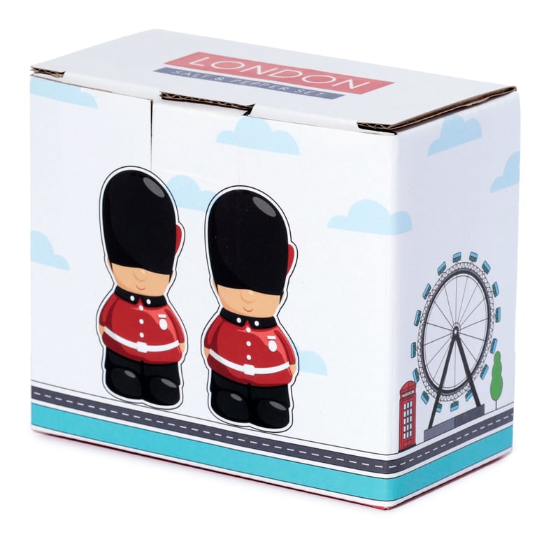 Ceramic Salt & Pepper Set - London Guardsman, Handcrafted Dolomite Material, Food Safe Shakers