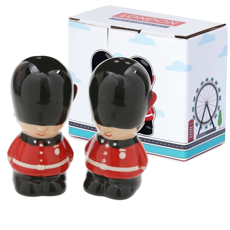 Ceramic Salt & Pepper Set - London Guardsman, Handcrafted Dolomite Material, Food Safe Shakers