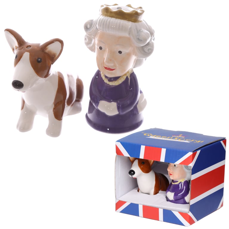Ceramic Queen & Corgi Salt and Pepper Set - Food Safe, Handcrafted Dolomite Material