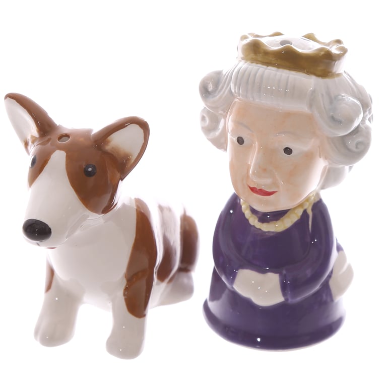 Ceramic Queen & Corgi Salt and Pepper Set - Food Safe, Handcrafted Dolomite Material