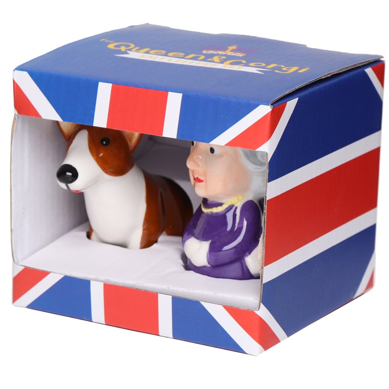 Ceramic Queen & Corgi Salt and Pepper Set - Food Safe, Handcrafted Dolomite Material
