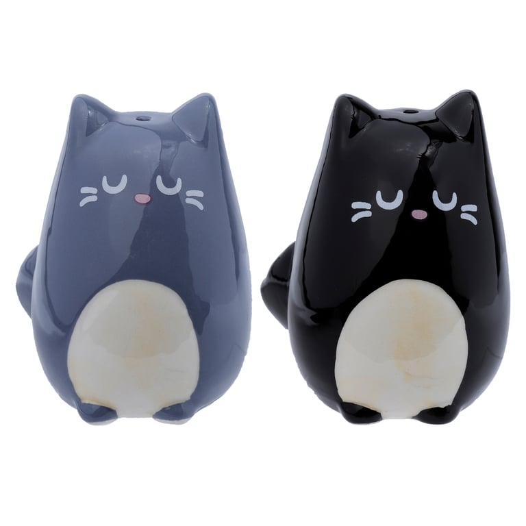 Ceramic Feline Fine Salt & Pepper Set - Black & Grey Cat Decor