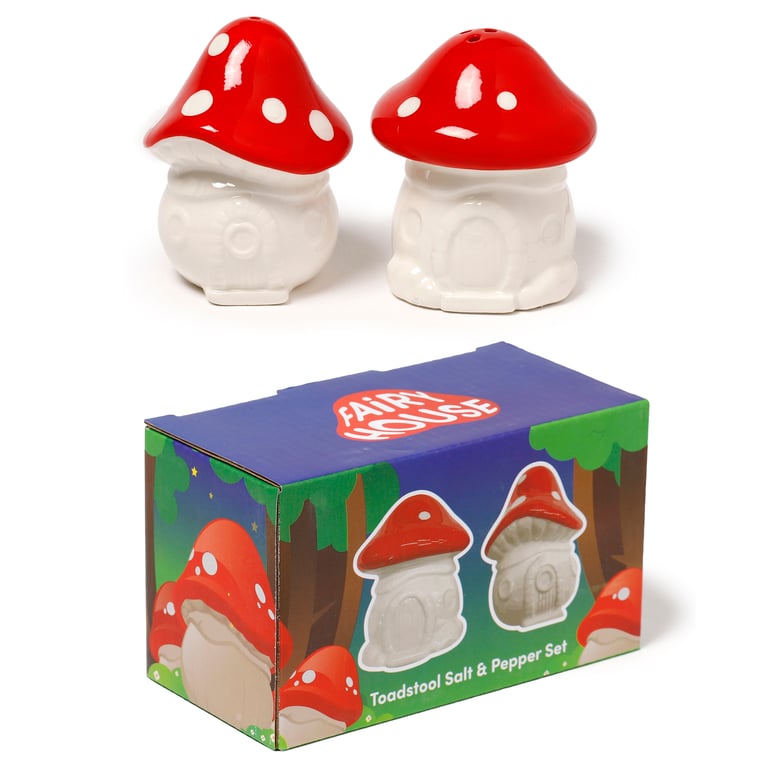 Dolomite Ceramic Fairy Toadstool House Salt & Pepper Shaker Set - Food Safe Kitchenware