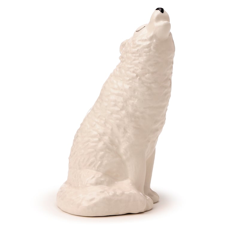Ceramic Salt & Pepper Set - White Wolf, Dolomite Material, Food Safe & Dishwasher Not Required