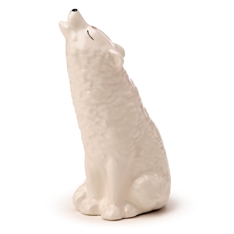 Ceramic Salt & Pepper Set - White Wolf, Dolomite Material, Food Safe & Dishwasher Not Required