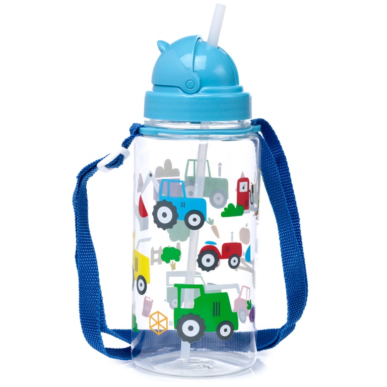 Little Tractors Shatterproof Flip Straw Water Bottle 450ml Reusable Kids Bottle