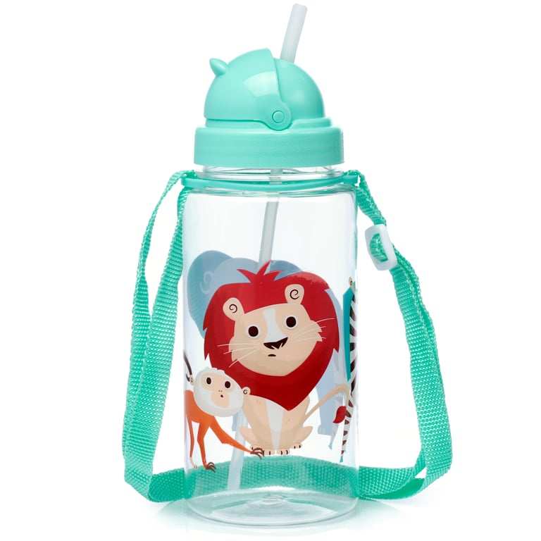 Zooniverse Shatterproof Kids Water Bottle - 450ml BPA Free Flip Straw Reusable Bottle