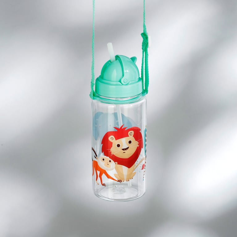 Zooniverse Shatterproof Kids Water Bottle - 450ml BPA Free Flip Straw Reusable Bottle