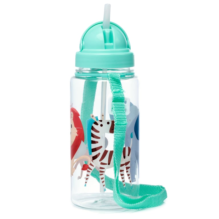 Zooniverse Shatterproof Kids Water Bottle - 450ml BPA Free Flip Straw Reusable Bottle