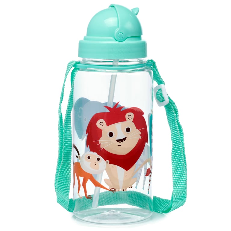 Zooniverse Shatterproof Kids Water Bottle - 450ml BPA Free Flip Straw Reusable Bottle
