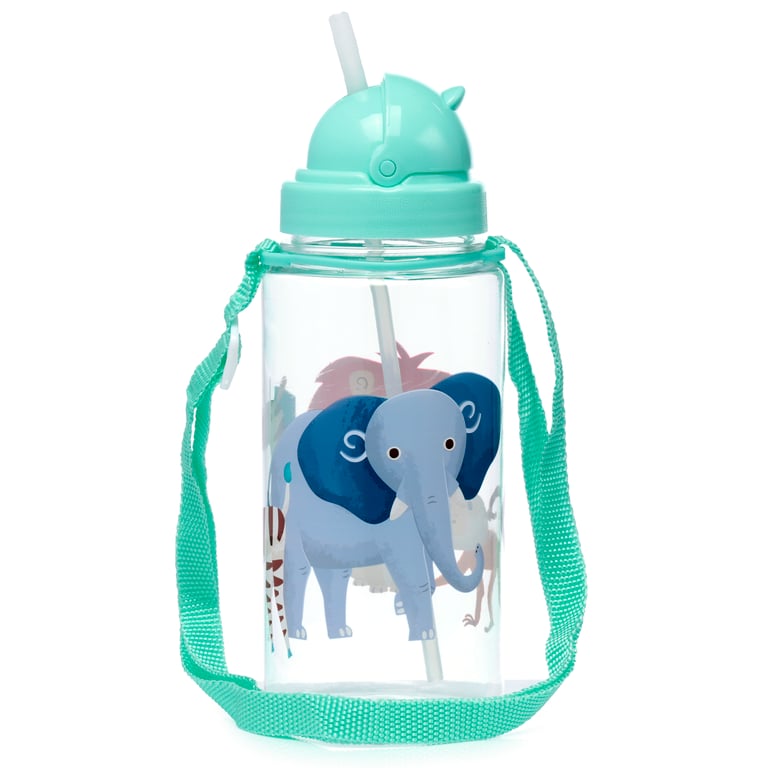 Zooniverse Shatterproof Kids Water Bottle - 450ml BPA Free Flip Straw Reusable Bottle