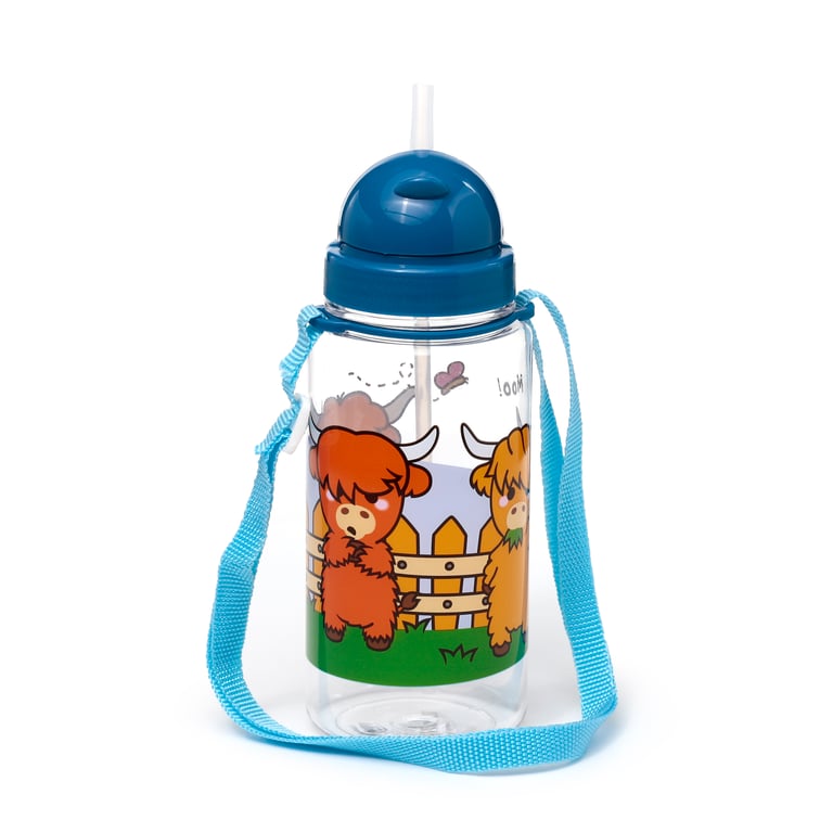 Adoramals Highland Coo Children s Shatterproof 450ml BPA Free Water Bottle with Flip Straw and Reusable Design