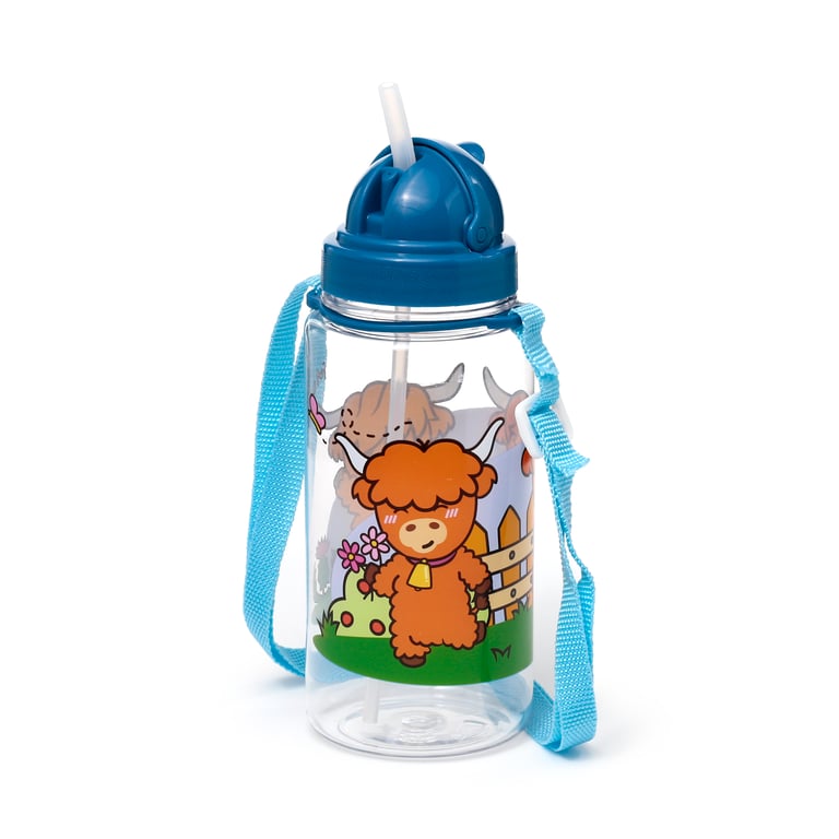 Adoramals Highland Coo Children s Shatterproof 450ml BPA Free Water Bottle with Flip Straw and Reusable Design