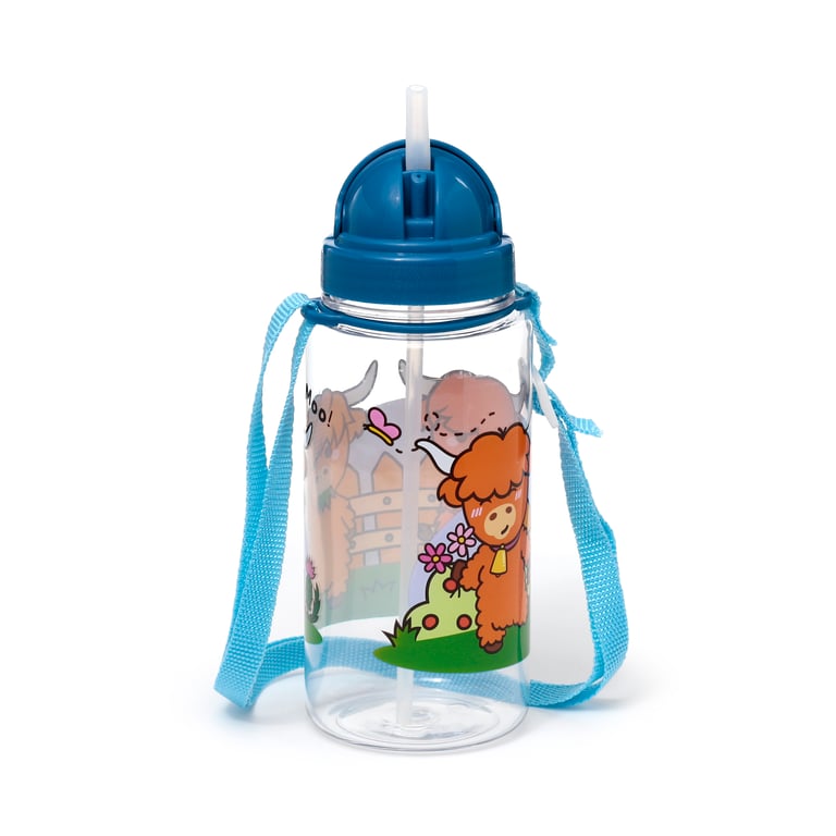 Adoramals Highland Coo Children s Shatterproof 450ml BPA Free Water Bottle with Flip Straw and Reusable Design