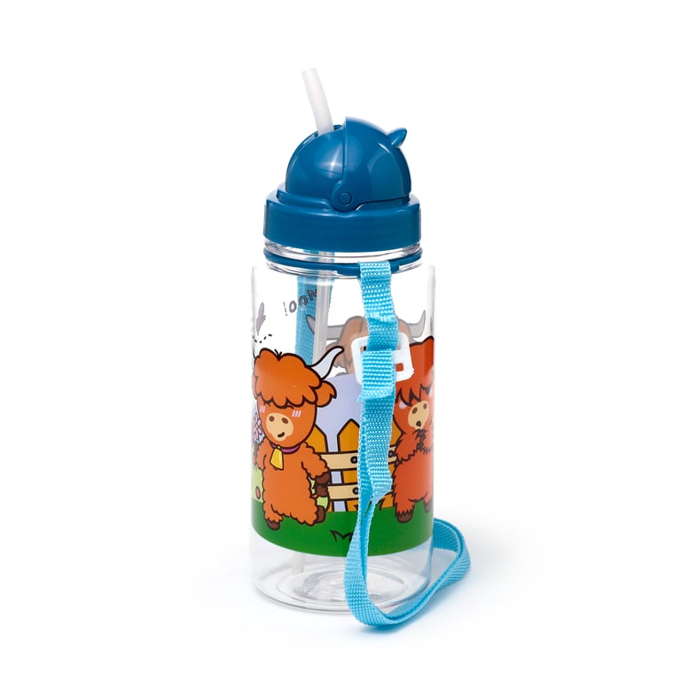 Adoramals Highland Coo Children s Shatterproof 450ml BPA Free Water Bottle with Flip Straw and Reusable Design