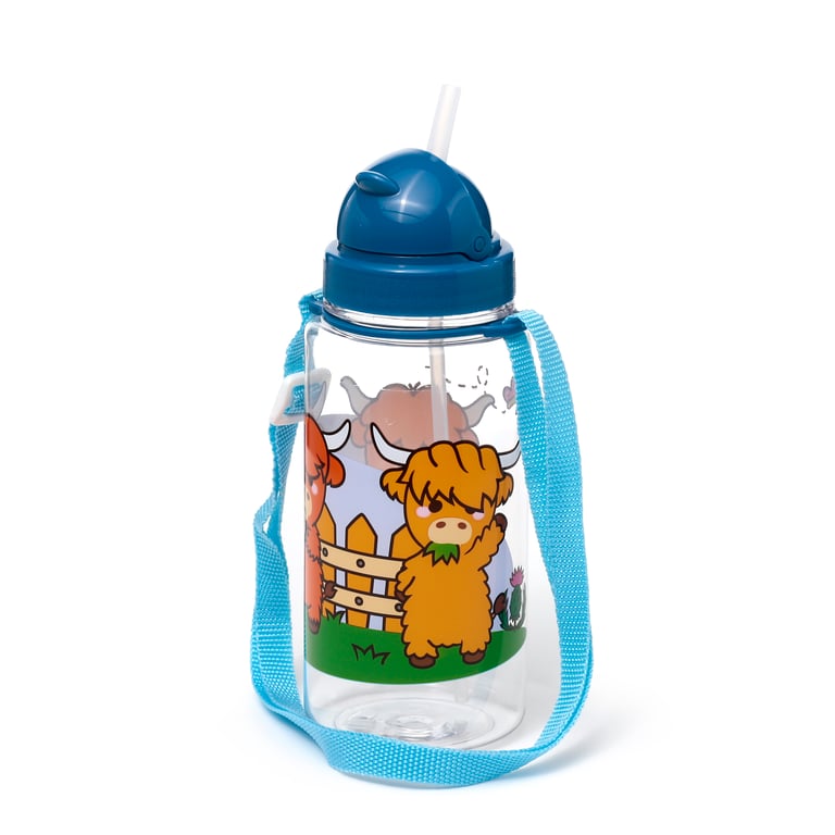 Adoramals Highland Coo Children s Shatterproof 450ml BPA Free Water Bottle with Flip Straw and Reusable Design