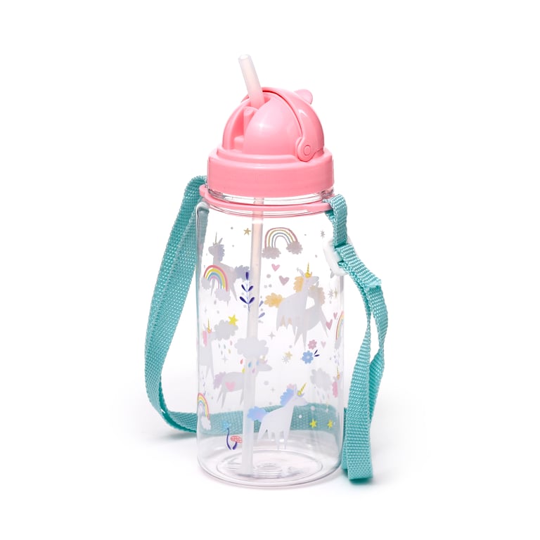 Shatterproof Unicorn Magic Kids Water Bottle - 450ml Flip Straw BPA Free Reusable Bottle