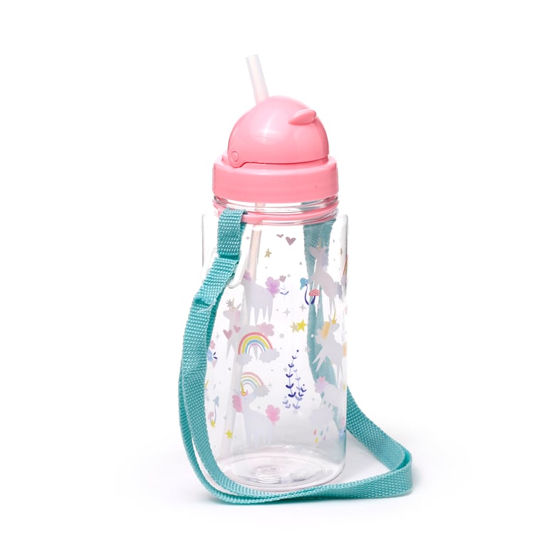 Shatterproof Unicorn Magic Kids Water Bottle - 450ml Flip Straw BPA Free Reusable Bottle