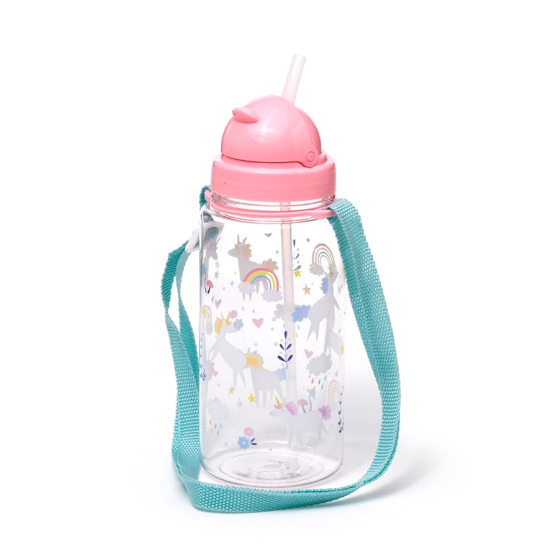 Shatterproof Unicorn Magic Kids Water Bottle - 450ml Flip Straw BPA Free Reusable Bottle