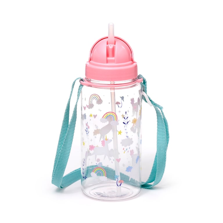 Shatterproof Unicorn Magic Kids Water Bottle - 450ml Flip Straw BPA Free Reusable Bottle