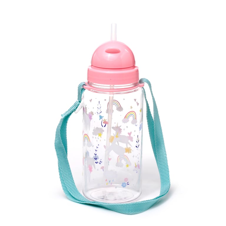 Shatterproof Unicorn Magic Kids Water Bottle - 450ml Flip Straw BPA Free Reusable Bottle