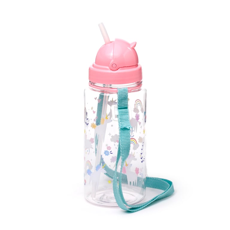 Shatterproof Unicorn Magic Kids Water Bottle - 450ml Flip Straw BPA Free Reusable Bottle