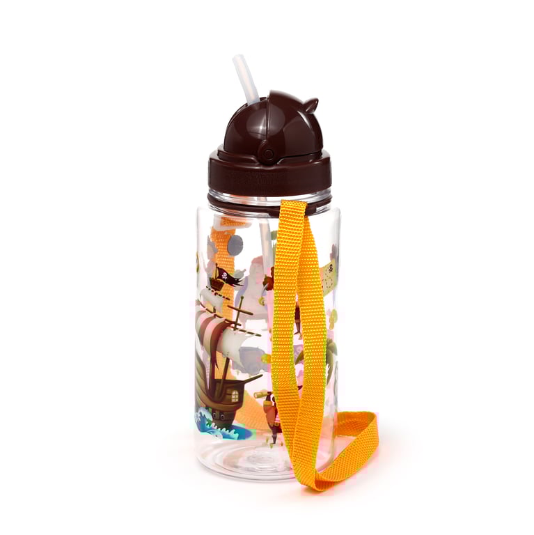 Jolly Rogers Pirate Shatterproof Kids Water Bottle 450ml - BPA Free Flip Straw Design