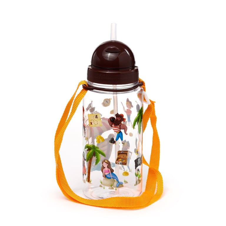 Jolly Rogers Pirate Shatterproof Kids Water Bottle 450ml - BPA Free Flip Straw Design