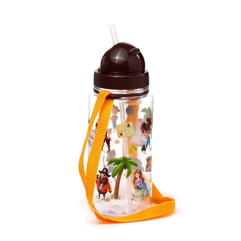 Jolly Rogers Pirate Shatterproof Kids Water Bottle 450ml - BPA Free Flip Straw Design