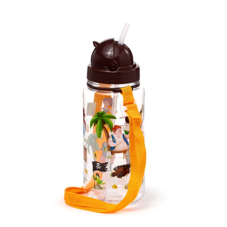 Jolly Rogers Pirate Shatterproof Kids Water Bottle 450ml - BPA Free Flip Straw Design