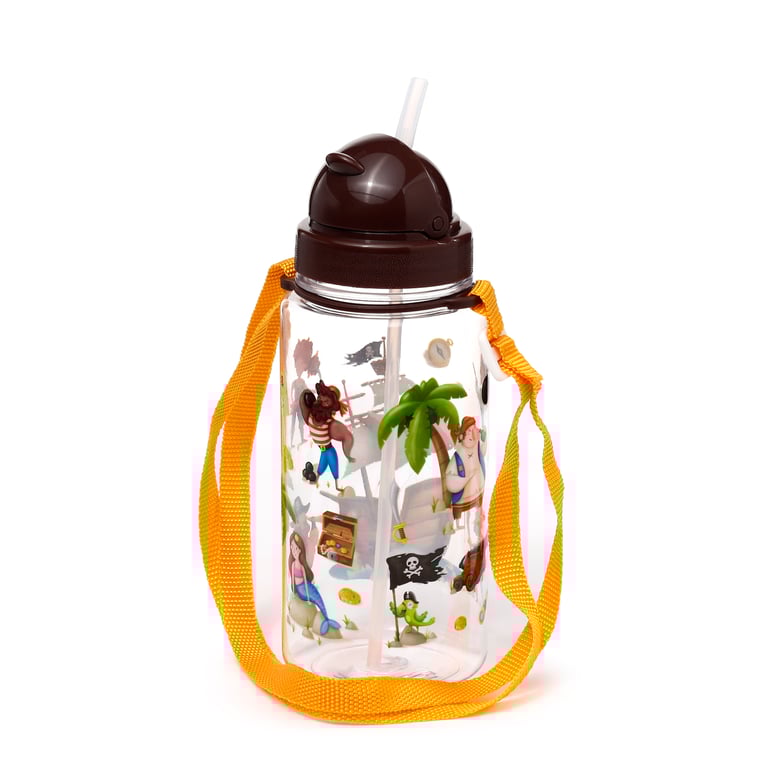 Jolly Rogers Pirate Shatterproof Kids Water Bottle 450ml - BPA Free Flip Straw Design
