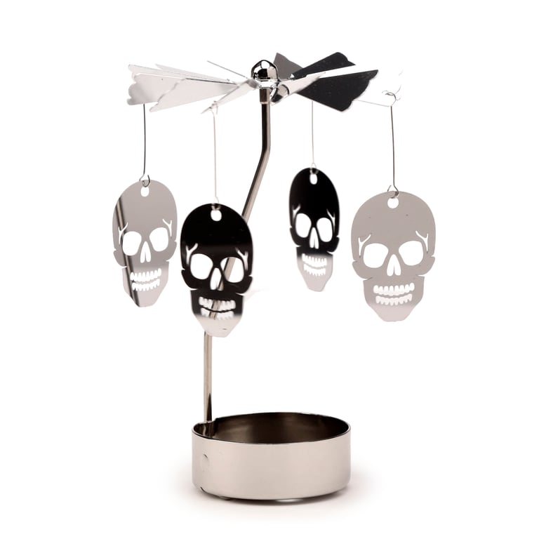 Spinning Tea Light Carousel Candle Holder - Skull Aluminium and Iron Construction