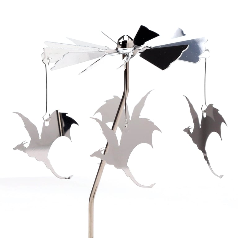 Spinning Tea Light Carousel Holder - Flying Dragons Aluminium and Stainless Steel Decorative Display