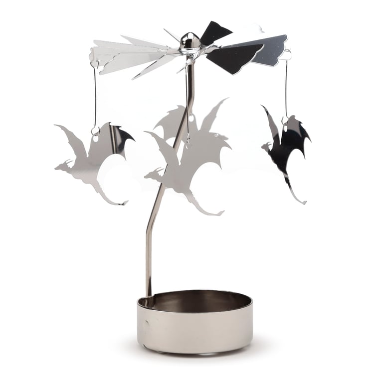 Spinning Tea Light Carousel Holder - Flying Dragons Aluminium and Stainless Steel Decorative Display