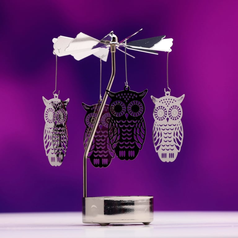 Aluminium Stainless Steel Iron Spinning Tea Light Carousel Owl Candle Holder