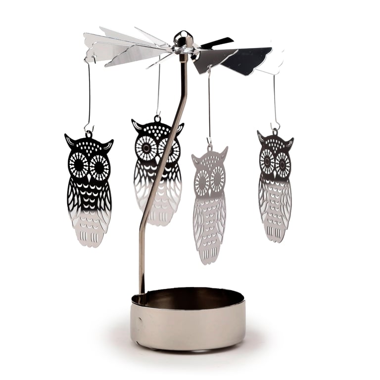 Aluminium Stainless Steel Iron Spinning Tea Light Carousel Owl Candle Holder