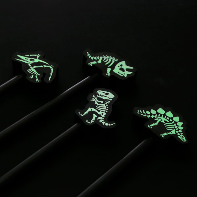 CE Marked Dinosaur Pencil Set with Glow-in-the-Dark Eraser and Wood and Rubber Construction